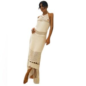 Zara NWT Blogger Favorite Crochet Knit Midi Dress Medium